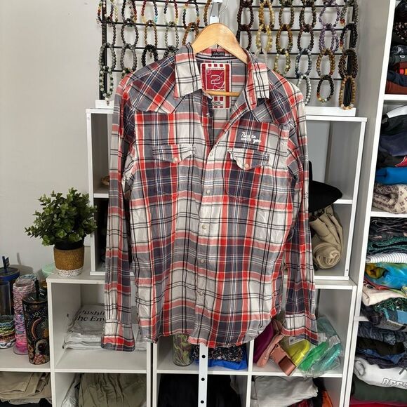 JACHS Plaid Button-Up Shirt MENS western “just a cheap shirt” cotton men’s large - Picture 7 of 9